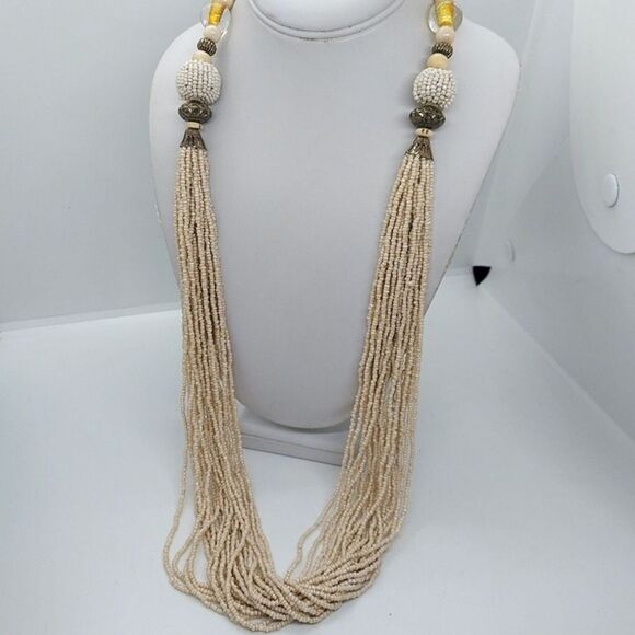 Multistrand‎ long beaded necklace India cream color - Picture 1 of 4